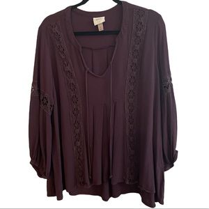 Knox Rose Dark Purple Boho Tassel Blouse Top